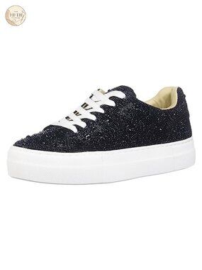 Rhinestone Lace-Up Platform Sneakers Low-Top Glam Street Style
